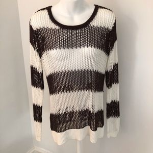 Tommy Bahama Chocolate Brown/White Open Knit Striped Top